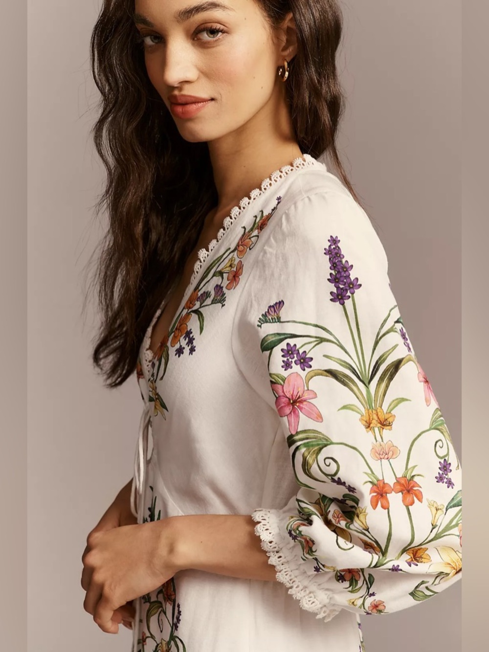 FARM Rio White Linen Blend Multicolor Floral Printed Maxi Dress Size Small NWT - Picture 4 of 16